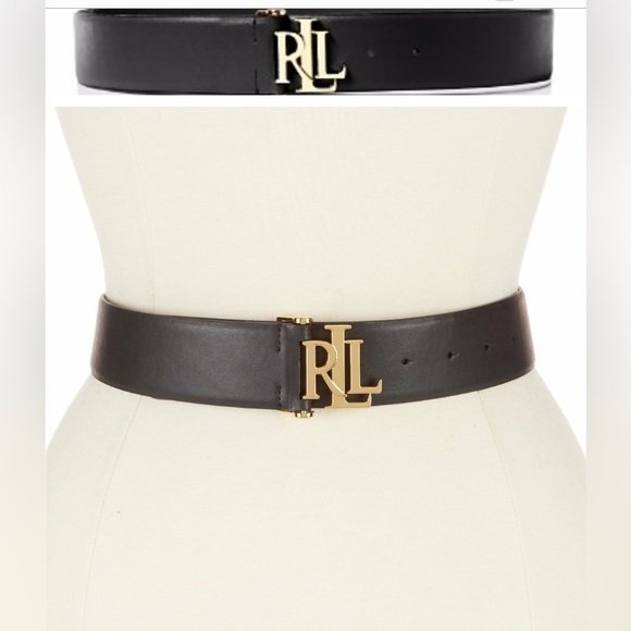 LAUREN RALPH LAUREN LEATHER BELT with GOLD MOTIF WOMAN 
SIZE XL
COLOR BLACK - Picture 10 of 11